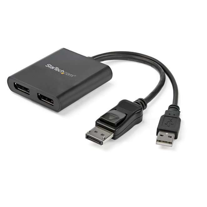 StarTech.com Hub MST de 2 Puertos DisplayPort 1.2 - Divisor Splitter DP de 2 Monitores - Adaptador DP a 2x DisplayPort 4K 30Hz - Alimentado por USB - Windows Solamente