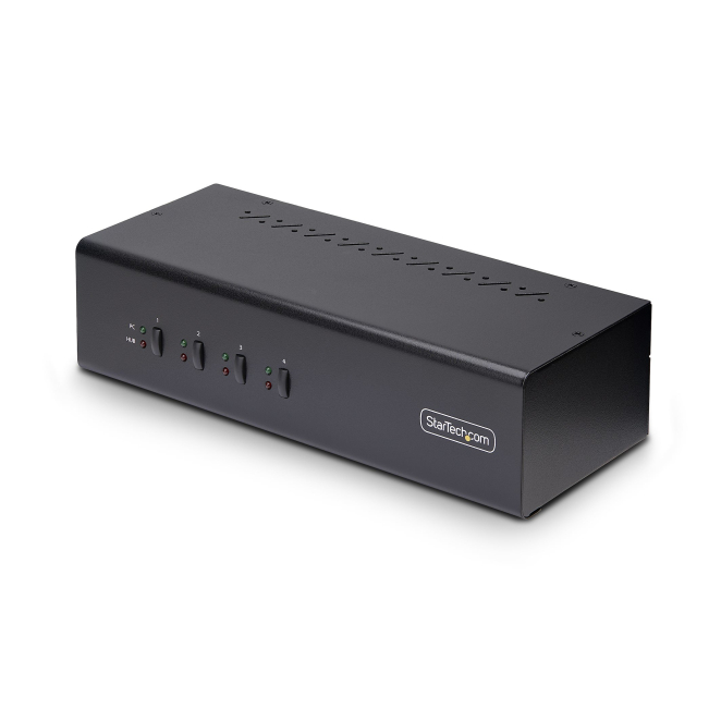 StarTech.com Switch Conmutador KVM de 4 Puertos y 2 Monitores DisplayPort - 4K 60Hz - Hub Ladrón 2 Puertos USB 5Gbps - 2x USB 2.0 HID - Teclas de Acceso Rápido y Botones - TAA