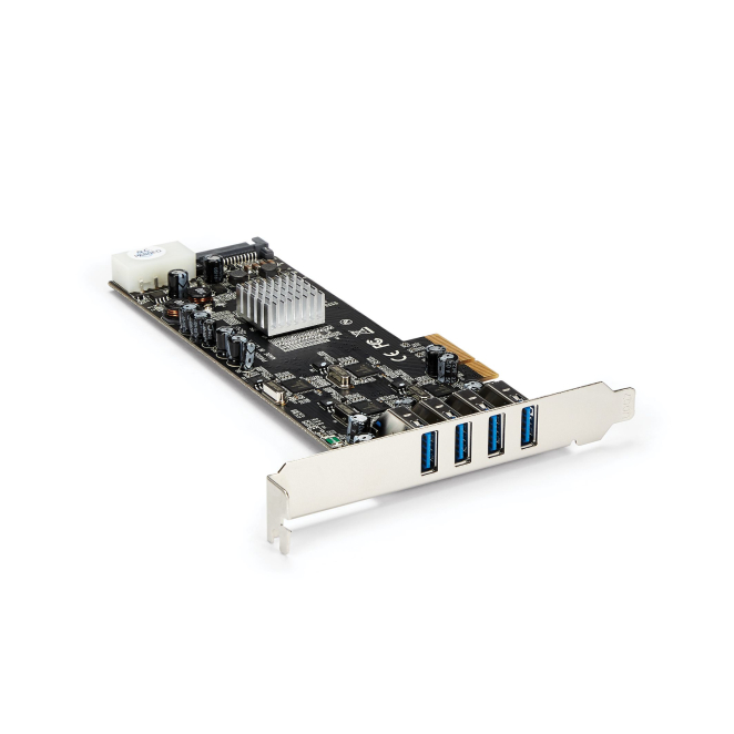 StarTech.com Adaptador Tarjeta PCI Express PCI-E 4 Puertos USB 3.0 UASP 2 Canales de 5Gbps con Alimentación Molex SATA