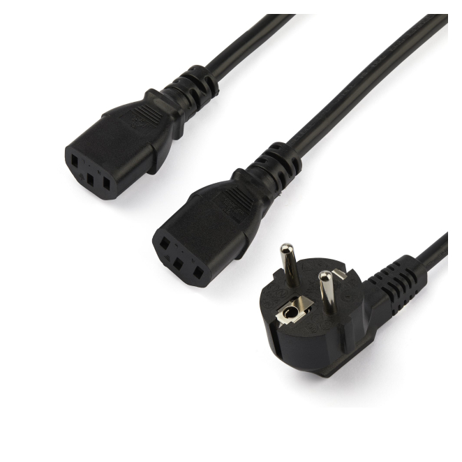 StarTech.com Cable de 2m de Alimentación en Y para Ordenador, 18AWG, EU Schuko a 2x C13, 10A 250V, Cable de Alimentación de CA de Repuesto, para Impresora, para Monitor, UL