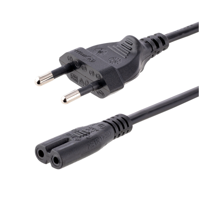 StarTech.com Cable de 1m de Alimentación para Portátiles, Enchufe UE a C7, 2,5A 250V, 18AWG, Cable de Repuesto para Cargador de Portátiles, Cable para Impresoras, Cable para Europa, UL