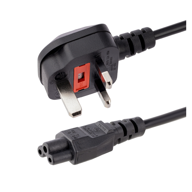 StarTech.com Cable de 2m de Alimentación para Portátiles, Enchufe BS1363 a C5, 2,5A 250V, 18AWG, Cable para Cargador, Cable Hoja de Trébol Mickey Mouse, Adaptador para Reino Unido, UL