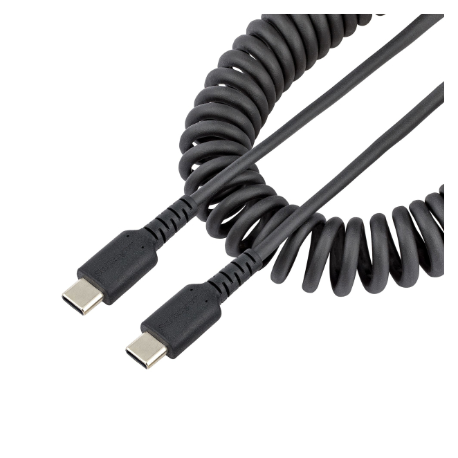 StarTech.com Cable de 50cm de Carga USB C a USB C, Cable USB Tipo C Rizado de Carga Rápida y Servicio Pesado, Cable USB 2.0 USBC, de Fibra de Aramida Resistente, Negro