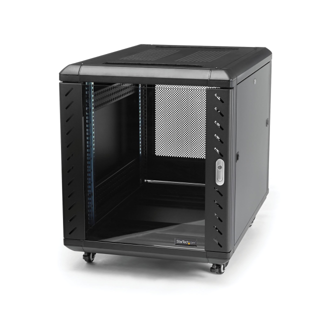 StarTech.com Armario Rack para Servidores 12U 19″ 4 Columnas - Rack de Servidores con Cerradura y Seguro - Rack con Ruedas y Carriles de Montaje Ajustables para Equipo de Red
