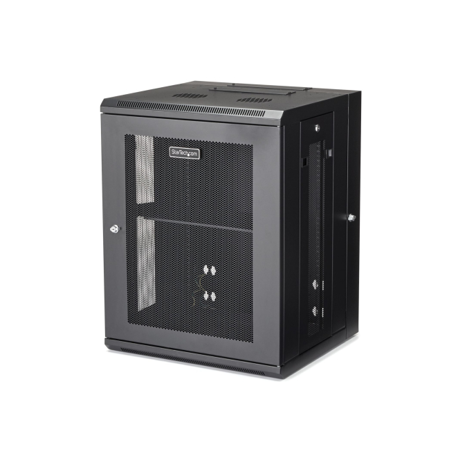 StarTech.com Armario Rack de Pared para Servidores 15U 19″ 4 Columnas y Estante 1U - Rack de Servidores de Montaje en Pared con Bisagra - Rack Ventilado para Equipo de Red