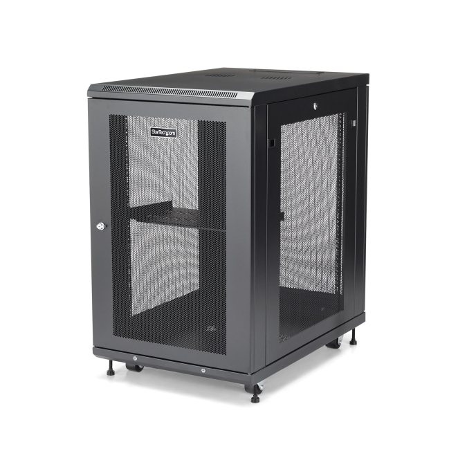 StarTech.com Armario Rack para Servidores 18U 19″ 4 Columnas - Rack de Servidores con Cerradura y Seguro - Rack con Ruedas y Carriles de Montaje Ajustables para Equipo de Red