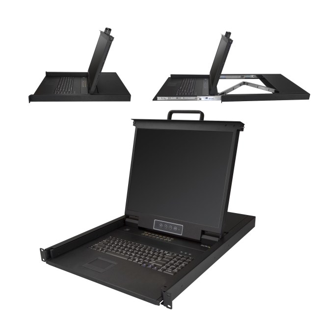 StarTech.com Consola KVM de 16 puertos para Montaje en Rack - Teclado QWERTY - con Cables de 1,8m - Conmutador KVM con Monitor LCD de 19″ - Switch KVM LCD 1U OSD MTBF 50000 - USB + VGA