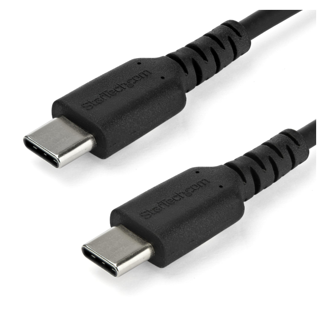 StarTech.com Cable de 2m de Carga USB C - de Carga Rápida y Sincronización USB 2.0 Tipo C a USB C para Portátiles - Revestimiento TPE de Fibra de Aramida M/M 60W Negro - iPad Pro Surface