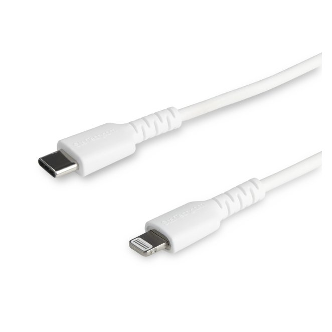 StarTech.com Cable Resistente USB-C a Lightning de 2 m Blanco - Cable de Sincronización y Carga USB Tipo C a Lightning con Fibra de Aramida Resistente - Certificado MFi de Apple - para iPad/iPhone 12