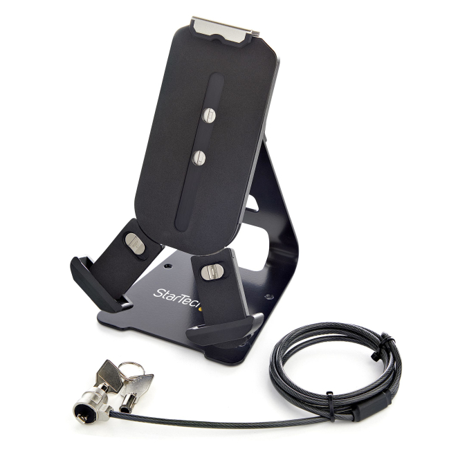 StarTech.com Soporte Seguro para Tablet con Cable de Seguridad con Candado K-Slot - Base para Tablets de 7,9 a 13 Pulgadas - Soporte Universal Ajustable de Sobremesa para Tablet - Soporte Antirrobo