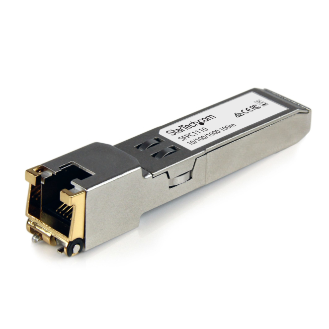 StarTech.com Módulo Transceptor SFP Compatible con el Modelo SFP-GE-T de Cisco - 1000BASE-T - SFP a RJ45 Cat6 / Cat5e - 10/100/1000 Mbps - RJ45 - 100m - Cisco IE3400, IE3300, IE3200