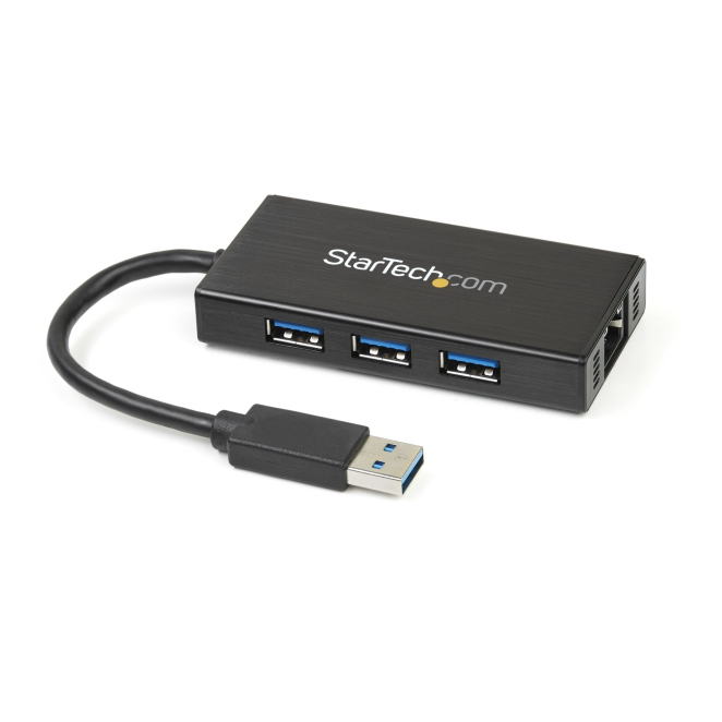 StarTech.com Hub USB 3.0 de Aluminio con Cable - 5Gbps - Concentrador de 3 Puertos USB con Adaptador de Red Ethernet Gigabit
