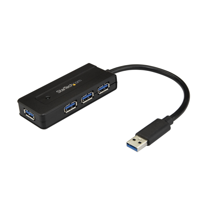 StarTech.com Hub Concentrador Portátil USB 3.0 SuperSpeed de 4 Puertos de 5Gbps con Carga Rápida - Ladrón USB 3.2 Gen 1 Tipo A - Alimentado por el Bus USB o Autoalimentado - Negro
