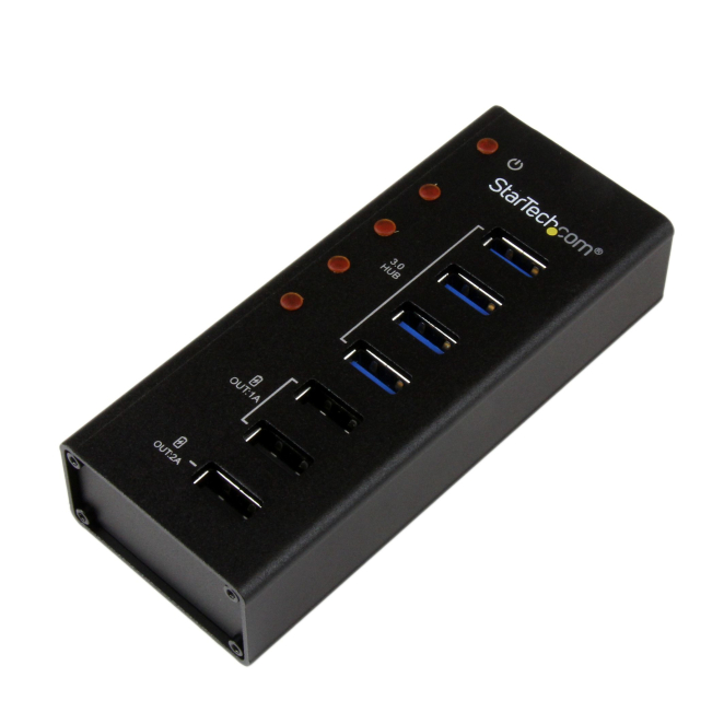 StarTech.com Hub Concentrador USB 3.0 (5Gbps) de 4 Puertos y 3 Puertos de Carga USB ( 2x 1A y 1x 2A) - Ladrón con Carcasa de Metal