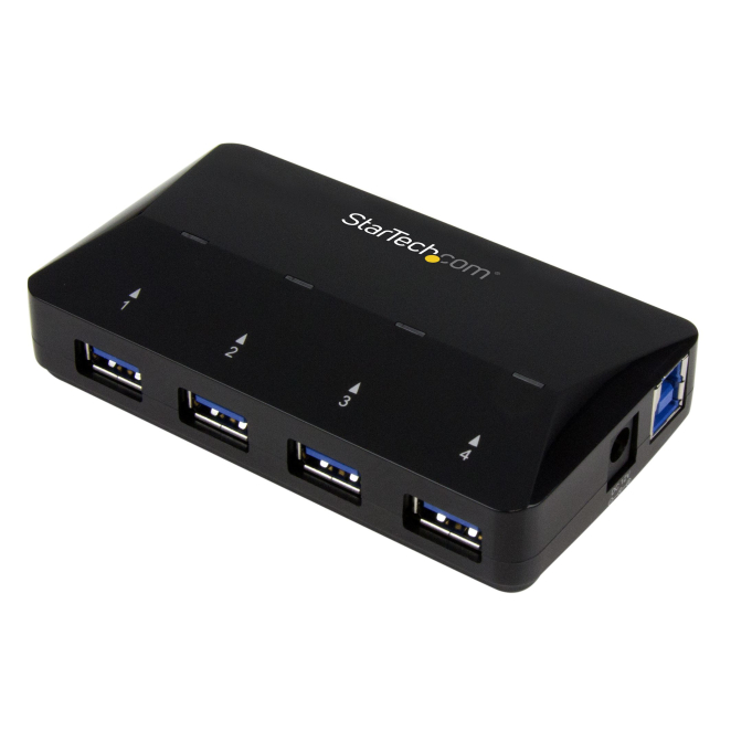 StarTech.com Concentrador USB 3.0 de 4 Puertos - 5Gbps - Ladrón con Puertos de Carga y Sincronización - Hub con 1 Puerto de 2,4A