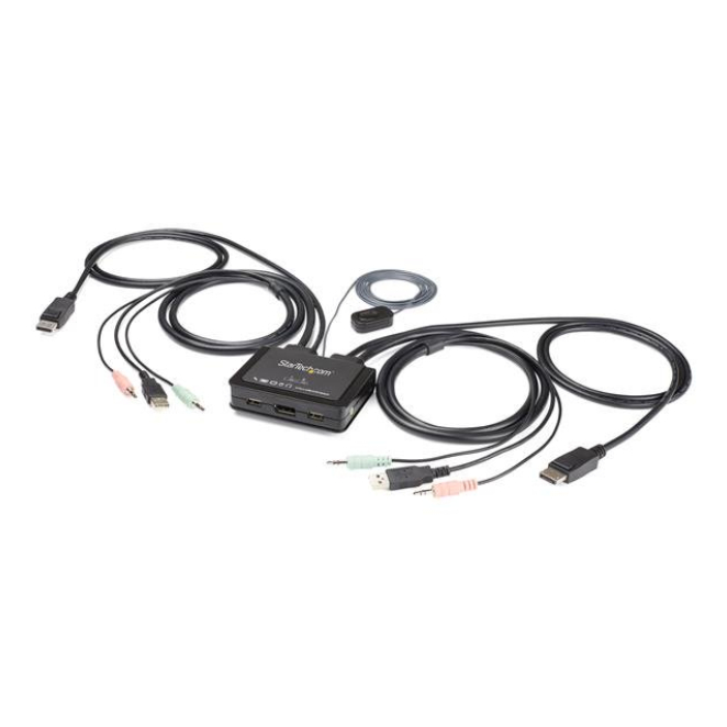 StarTech.com Switch Conmutador KVM de 2 Puertos DisplayPort 4K60Hz con Cables Incorporados