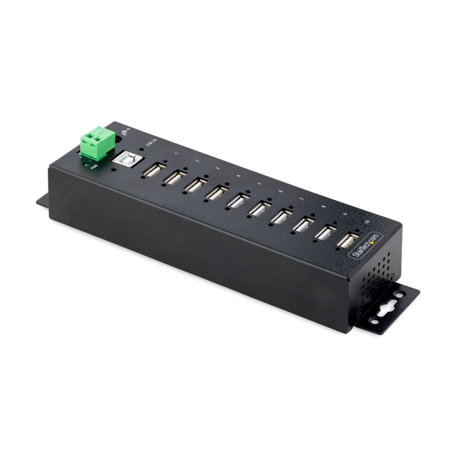StarTech.com Hub Concentrador USB 2.0 de 10 Puertos - Hub USB Resistente con Protección de ESD de Nivel 4 - de Escritorio, Pared, DIN - con Puertos Bloqueables - Ladrón USB