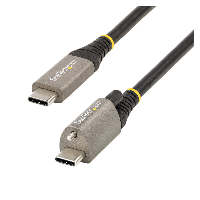 StarTech.com Cable de 1m USB-C con Tornillo Superior de Fijación -10Gbps - Cable Tipo C USB 3.2 Gen 2 - con Carga por Entrega de Alimentación PD de 100W (5A), Modo Alt de DP