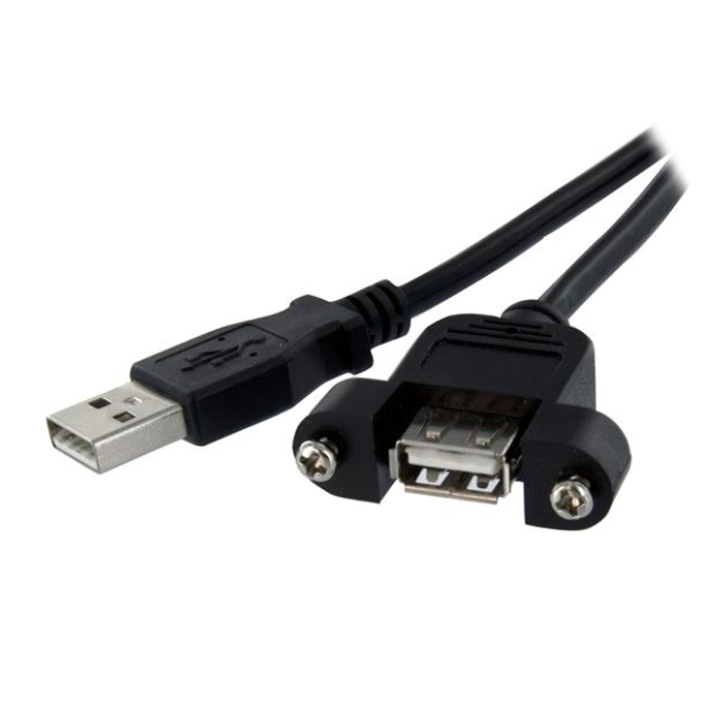 StarTech.com Cable Alargador de 30cm USB 2.0 para Montar Empotrar en Panel - Extensor Macho a Hembra USB A - Negro
