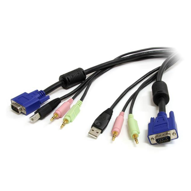 StarTech.com Cable KVM Audio y Vídeo de 1,8m Todo en Uno VGA USB A USB B HD15 Mini Jack Micrófono Altavoces - 4 en 1