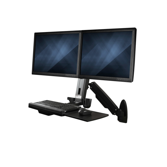 StarTech.com Estación de Trabajo de Pie y Sentado para Montaje en Pared - Para Dos Monitores de hasta 24 Pulgadas - Escritorio Ergonómico