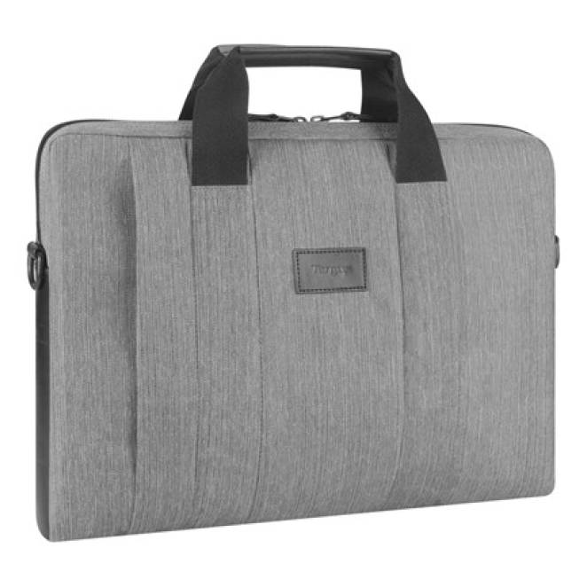 Targus Elegante maletín para portátil gris con bolsillos y correa para el hombro