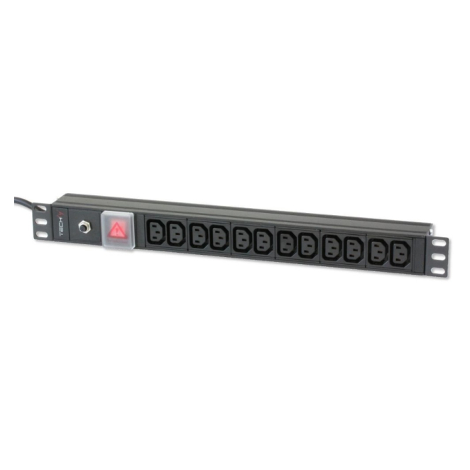 Techly I-CASE STRIP-12C unidad de distribución de energía (PDU) 12 salidas AC 1U Negro