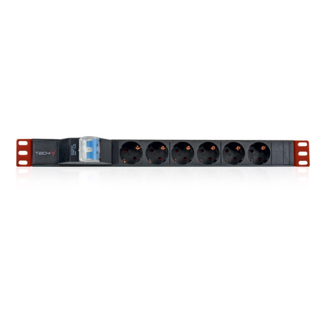 Techly I-CASE STRIP-61UD unidad de distribución de energía (PDU) 6 salidas AC 1U Negro, Rojo