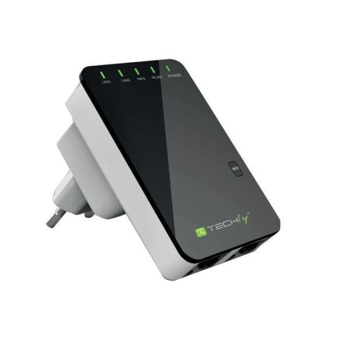 Techly I-WL-REPEATER2 router inalámbrico Ethernet rápido Negro, Blanco