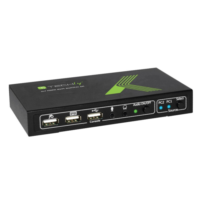 Techly 2x1 USB HDMI KVM Switch 4Kx2K IDATA KVM-HDMI2U interruptor KVM Negro vista frontal