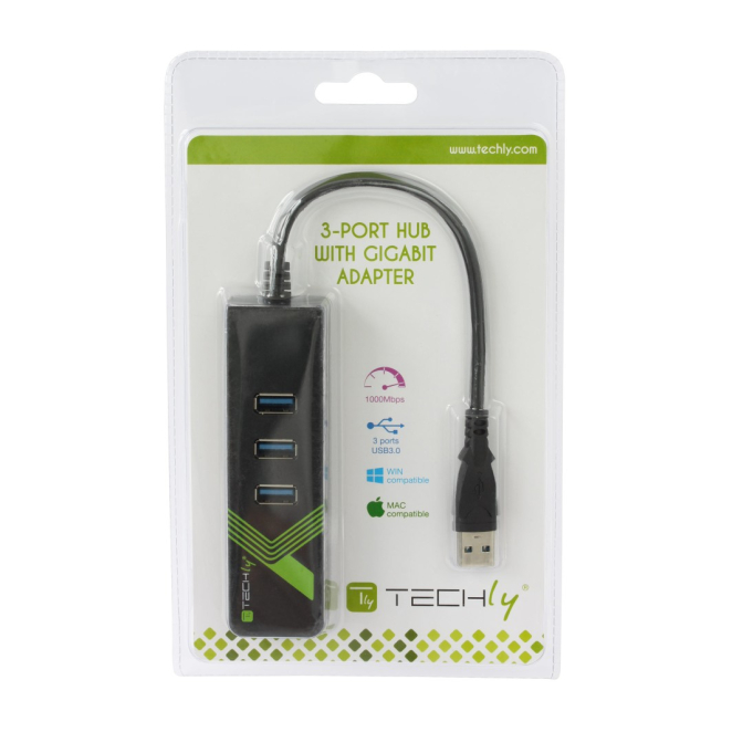 Techly IDATA USB-ETGIGA-3U2 base para portátil y replicador de puertos USB 3.2 Gen 1 Negro