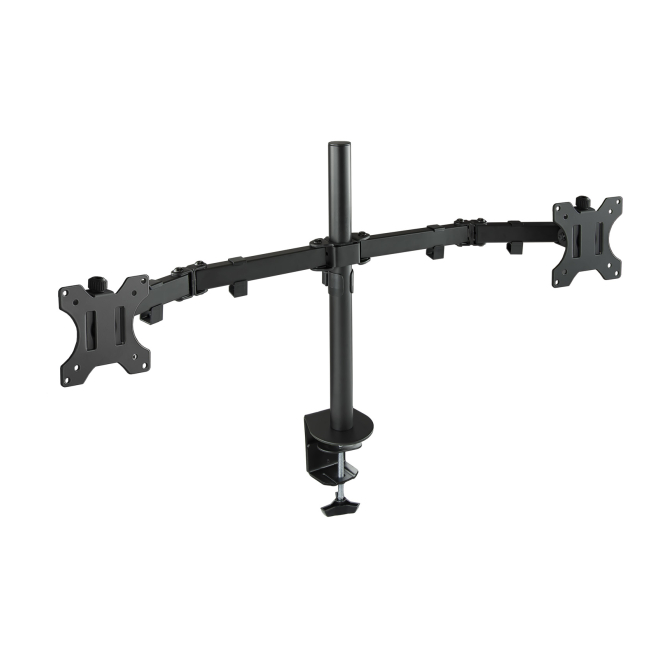 TooQ Soporte de Mesa Giratorio e Inclinable para 2 Pantallas (Monitor / TV Plasma / LCD / LED) 13” – 32”, de Dos Brazos, Negro