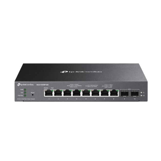 TP-Link Omada SG2210XMP-M2 switch Gestionado L2/L2+ 2.5G Ethernet (100/1000/2500) Energía sobre Ethernet (PoE) Montaje en pared/escritorio Negro