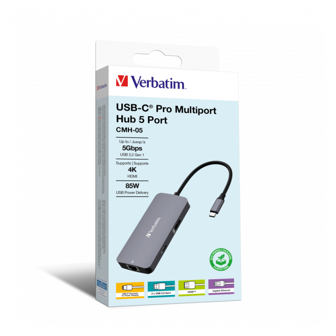 Verbatim CMH-05 USB Tipo C 5000 Mbit/s Plata