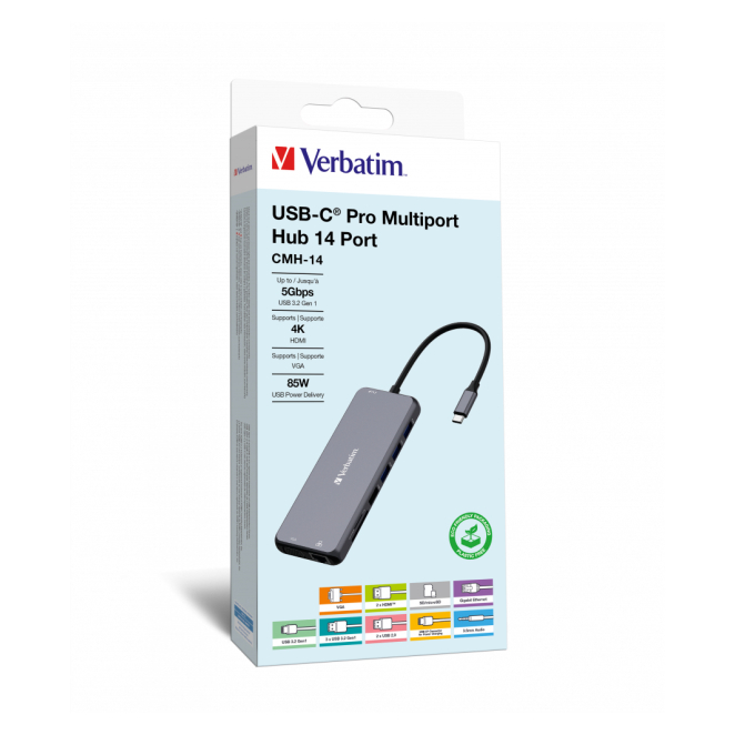Verbatim CMH-14 USB Tipo C 5000 Mbit/s Plata
