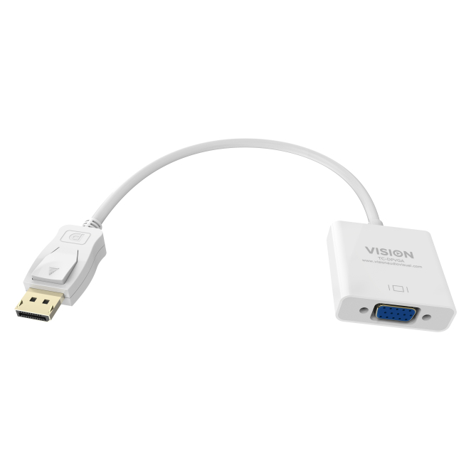 Vision TC-DPVGA adaptador de cable de vídeo 0,22 m VGA (D-Sub) DisplayPort Blanco