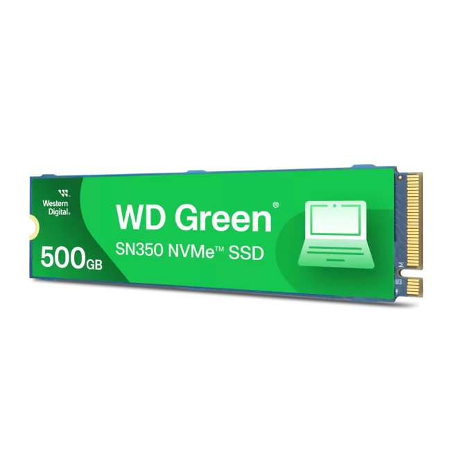 Western Digital Green SN350 500 GB M.2 PCI Express 3.0 NVMe TLC en visualización superior.