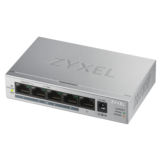 Zyxel GS1005HP No administrado Gigabit Ethernet (10/100/1000) Energía sobre Ethernet (PoE) Plata