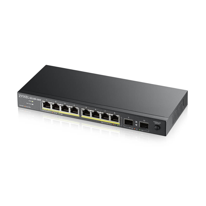 Zyxel GS1100-10HP v2 No administrado Gigabit Ethernet (10/100/1000) Energía sobre Ethernet (PoE) Negro