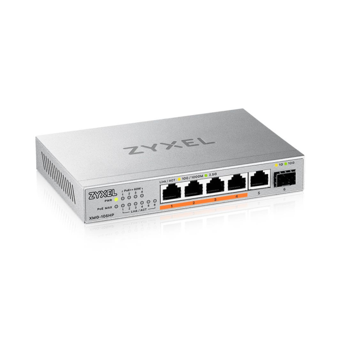 Zyxel XMG-105HP No administrado 2.5G Ethernet (100/1000/2500) Energía sobre Ethernet (PoE) Plata
