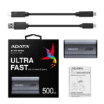 SSD externo ADATA SE880 de 500 GB con USB Tipo C y conectividad Wifi, SKU AELI-SE880-500GCGY, color gris