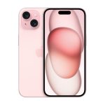 Apple iPhone 15 en color rosa, 128 GB de almacenamiento, soporte para doble SIM, conector USB Tipo C, pantalla de 6.1 pulgadas y iOS 17. SKU: MTP13QL/A