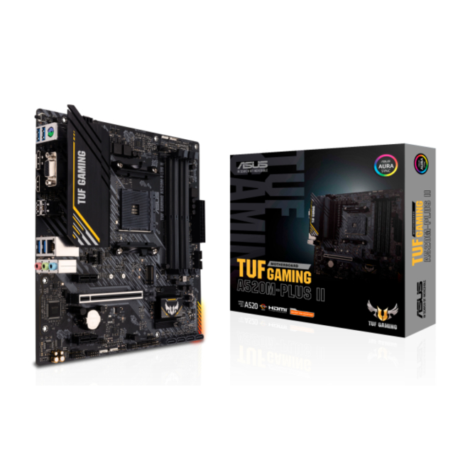 ASUS TUF GAMING A520M-PLUS II Micro ATX con chipset AMD A520 Tarjeta madre ASUS TUF GAMING A520M-PLUS II con chipset AMD A520 y zócalo AM4, número de producto 90MB17G0-M0EAY0