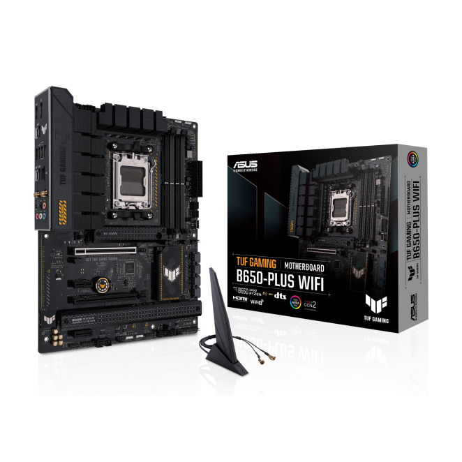 ASUS TUF Gaming B650-PLUS WiFi Placa Base ATX con Zócalo AM5 Imagen de la placa base ASUS TUF Gaming B650-PLUS WiFi, especificaciones: AMD B650, Zócalo AM5, formato ATX. SKU 90MB1BZ0-M0EAY0