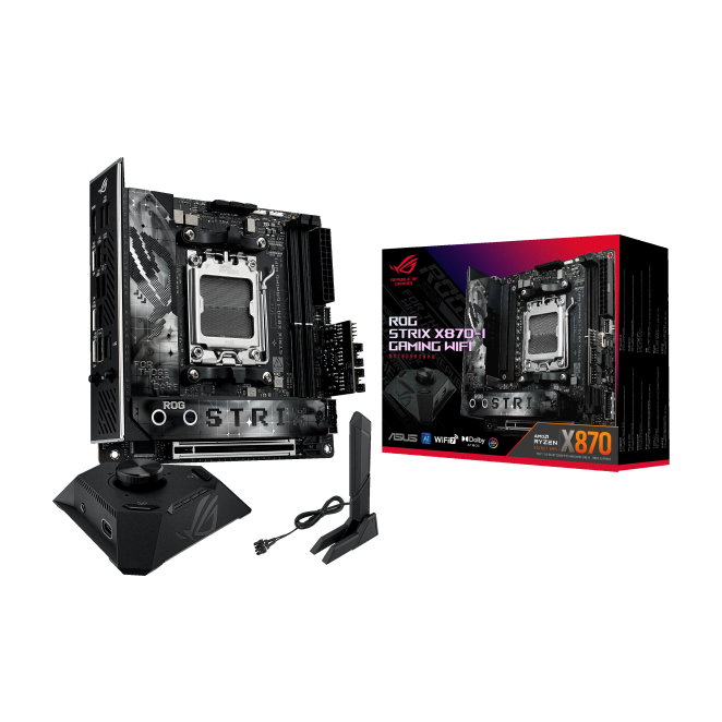 ASUS ROG STRIX X870-I GAMING WIFI - Mini ITX con Zócalo AM5 Placa base ASUS ROG STRIX X870-I GAMING WIFI con chipset AMD X870, compatible con Zócalo AM5, tamaño mini ITX. SKU: 90MB1IW0-M0EAY0
