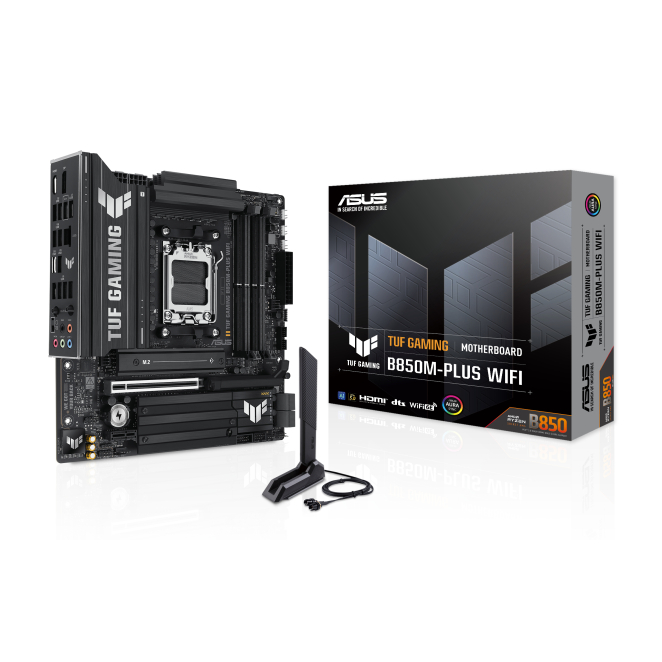 ASUS TUF GAMING B850M-PLUS WIFI Micro ATX con Zócalo AM5 Placa base ASUS TUF GAMING B850M-PLUS WIFI con chipset AMD B850, zócalo AM5 y formato Micro ATX, SKU 90MB1IY0-M0EAY0