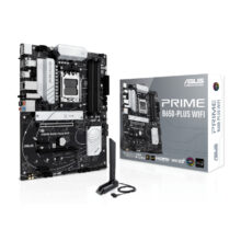 Imagen de la ASUS PRIME B650-PLUS WIFI ATX motherboard para zócalo AM5, SKU 90MB1KP0-M0EAY0. Modelo con chipset AMD B650 y soporte para Wi-Fi.