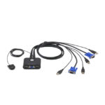 Imagen del interruptor KVM ATEN CS22U en color negro, ideal para gestionar múltiples ordenadores desde un solo teclado y ratón.