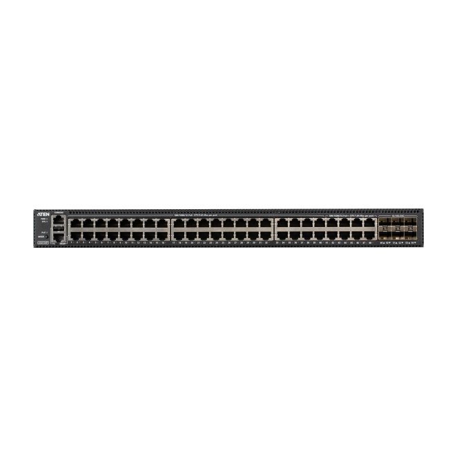 ATEN Conmutador gestionado Ethernet Gigabit de capa 2+ de 54 puertos con PoE 2 front and back view of ATEN Conmutador gestionado Ethernet Gigabit de capa 2+ de 54 puertos con PoE
