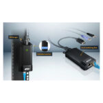 El interruptor KVM ATEN KG9900T en colores negro y púrpura, diseño compacto e ideal para gestión de múltiples sistemas. SKU: KG9900T-AX